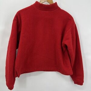 Vintage Women's Sm Red Y2K Hike Camp Preppy Cozy Pullover Fleece USA CNI Design